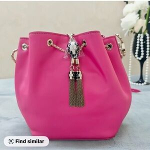 Bulgari Hot Pink Drawstring Bucket Bag with Gold Tassel